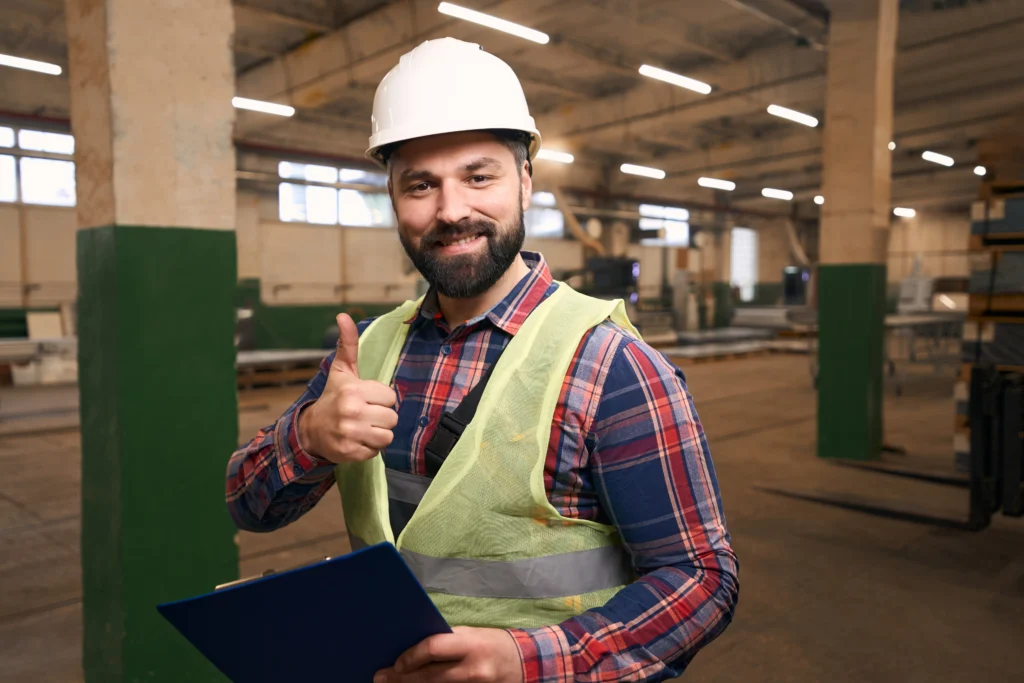 Male worker working on warehouse layout