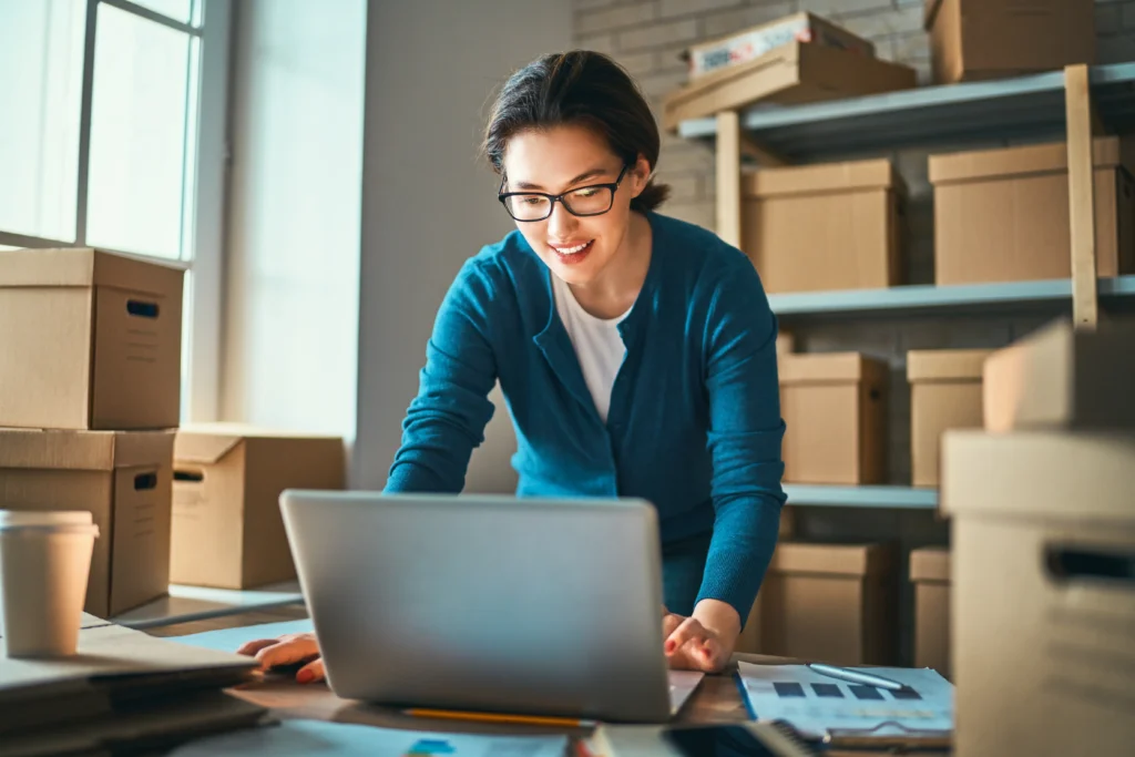 Woman working with real-time order tracking