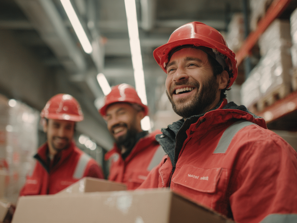 Happy warehouse manager in a food warehouse