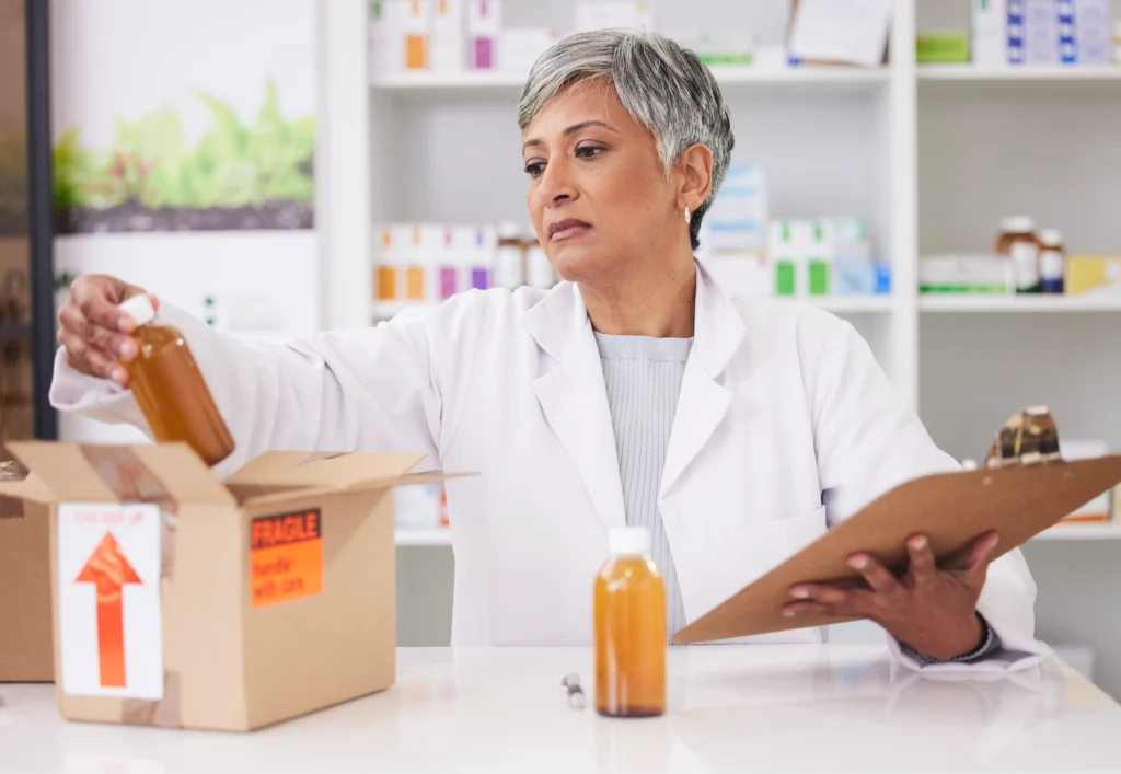 Woman getting a pharma logistics