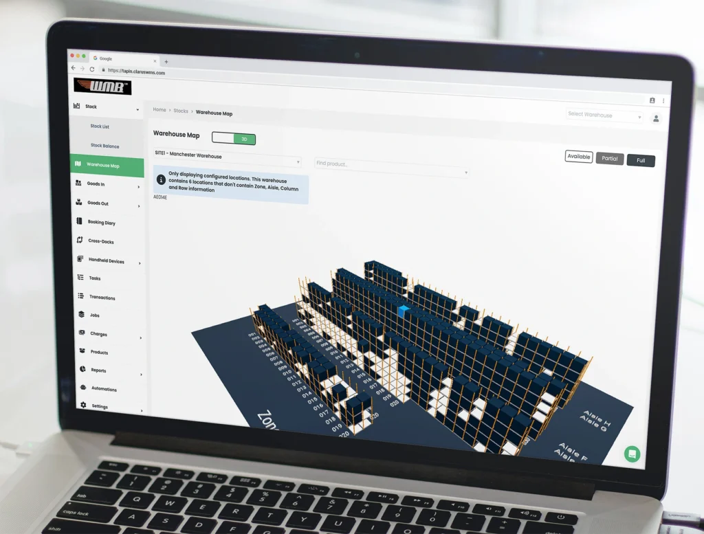 Warehouse map for WMB through Clarus WMS