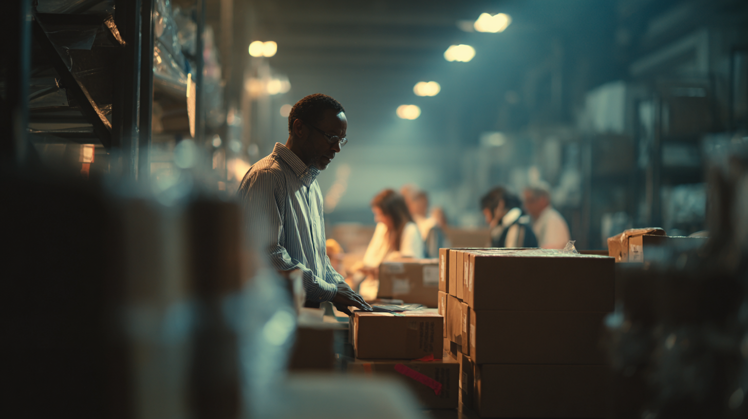 Warehouse manager verifies packed order with scanner as dispatch label prints using Pack & Dispatch Strategies.