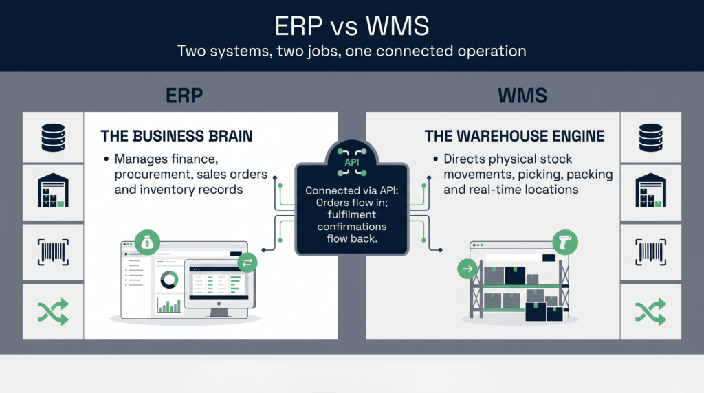 Side-by-side comparison of ERP warehouse module versus dedicated WMS capabilities